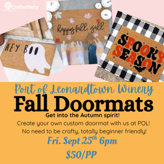 Fall doormat stencil paint night at Port of Leonardtown Winery with autumn-themed designs.
