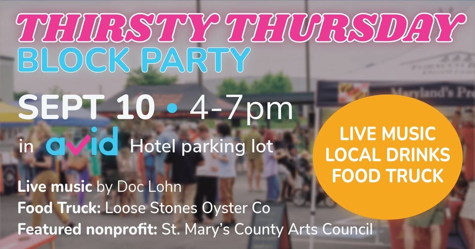 Thirsty Thursday Block Party at Port of Leonardtown Winery with live music and food truck.