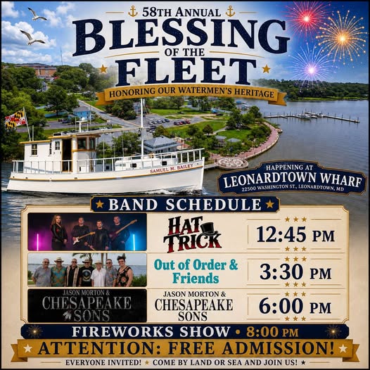 Port of Leonardtown Winery during Blessing of the Fleet event with fireworks and water views.